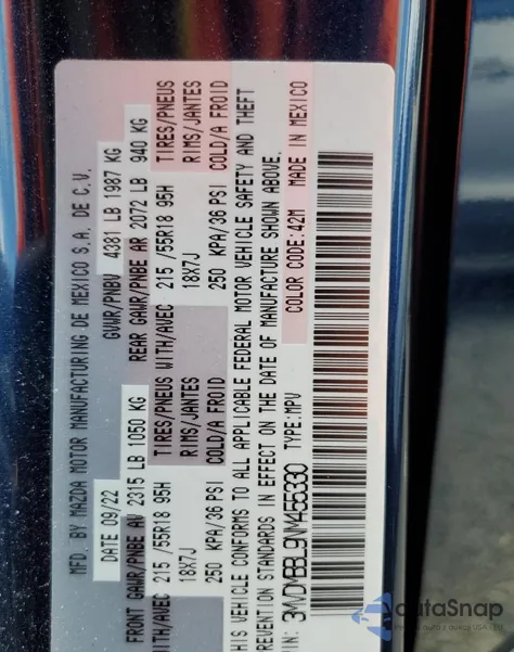 2022 Mazda Cx-30 Select из США, поврежденный, VIN 3MVDMBBL9NM455330